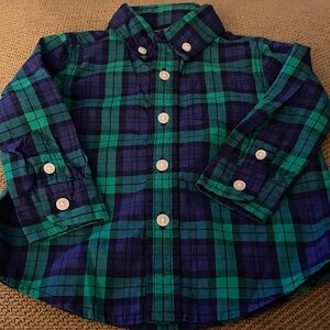 Janie and Jack Green and Blue Plaid Button Down Shirt